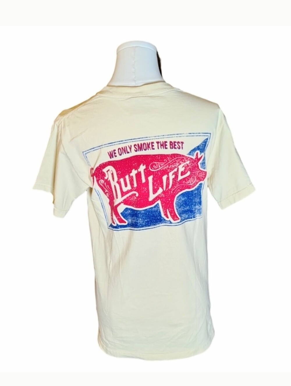 Comfort Colors BBQ Hog Butt Life Pale Yellow 100% Cotton Casual Tee Size Small